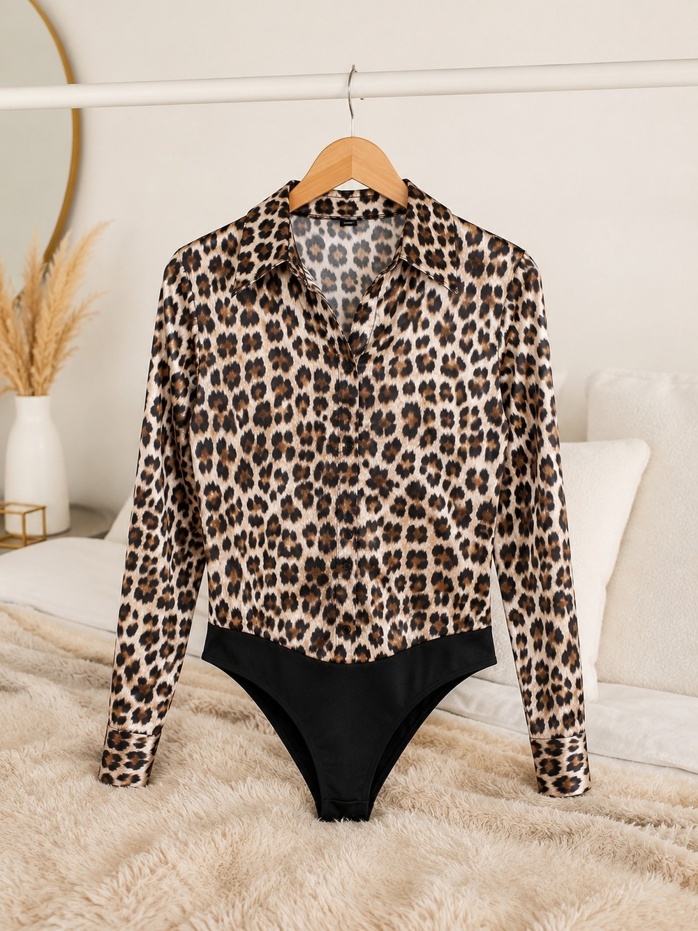 Silk Leopard Print Bodysuit Blouse